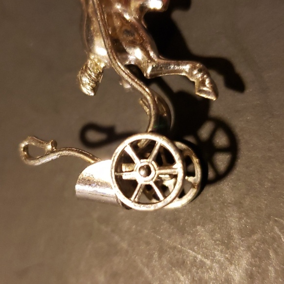 Horse and Chariot Sterling Silver Pin - Vintage - Picture 10 of 11